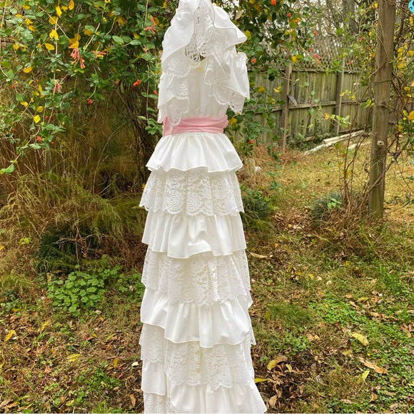 Vintage Lace Tiered Ruffles Cottagecore Praire Gunne Sax Style Dress - Picture 3 of 16